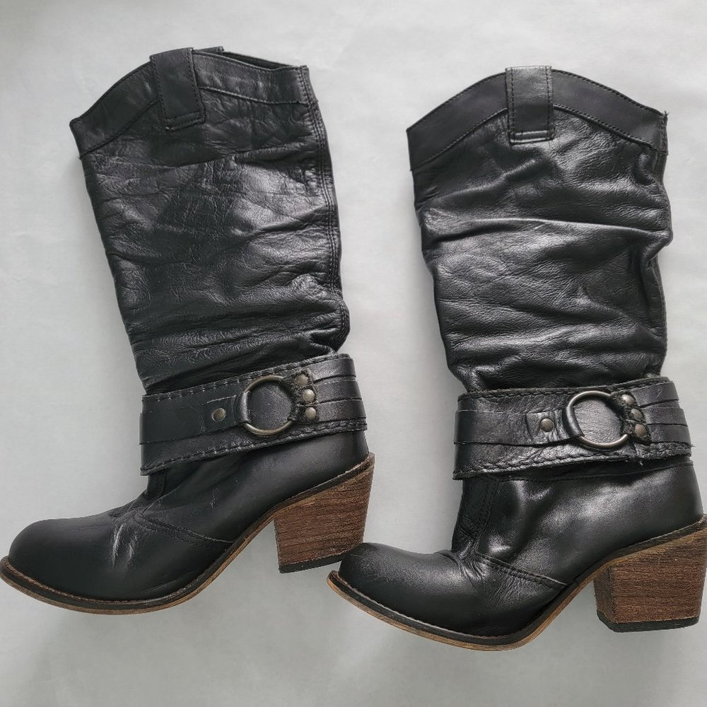 Steve Madden Diablo Black Leather Western Cowgirl Boots